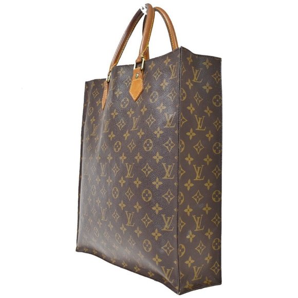 LOUIS VUITTON Logo Sac Plat Hand Tote Bag Monogram Leather Brown - Picture 4 of 15